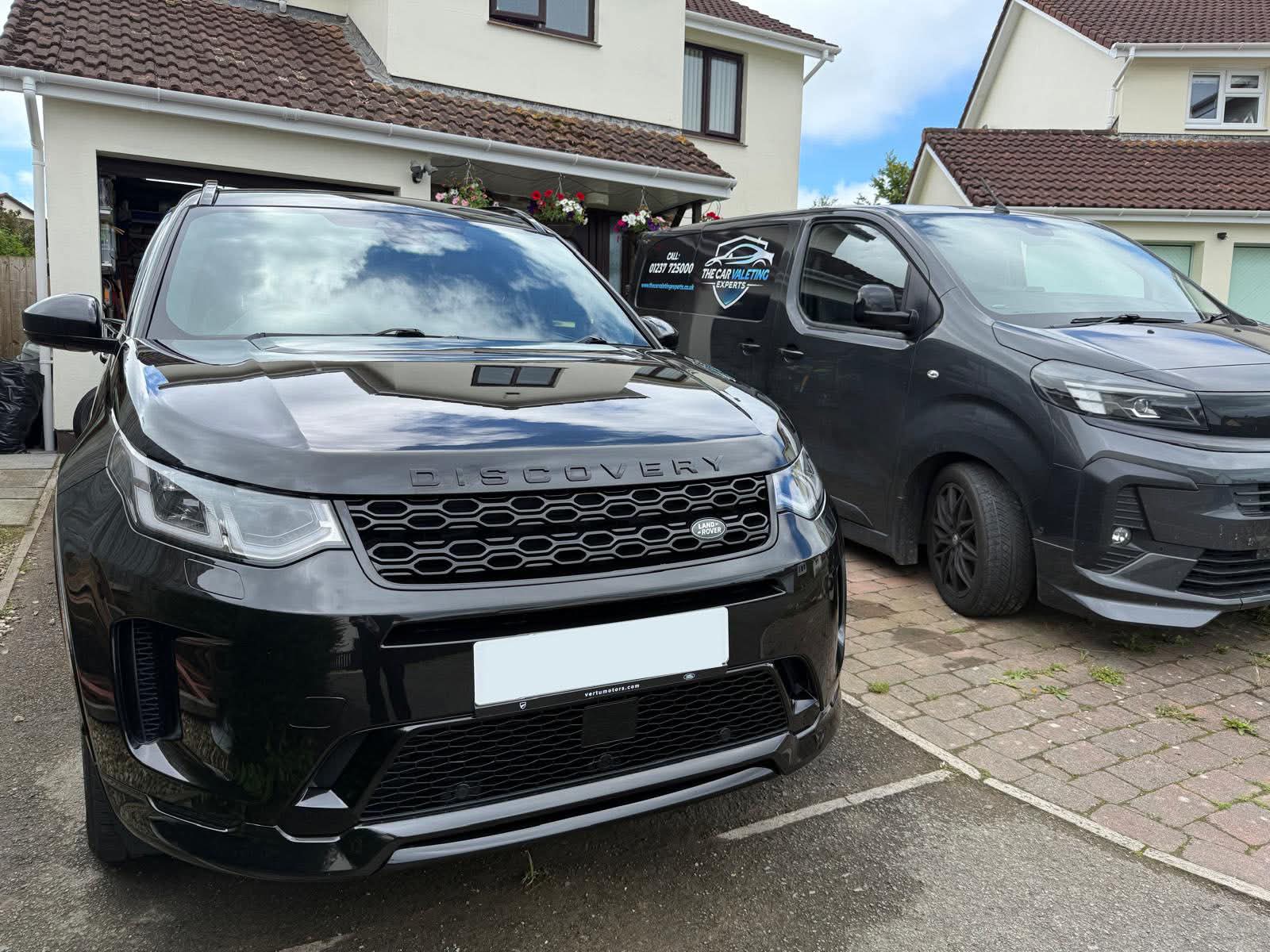 Black Land Rover Discovery after mobile valeting